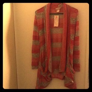 Fuchsia & Gray Stripe Lightweight Open Cardigan